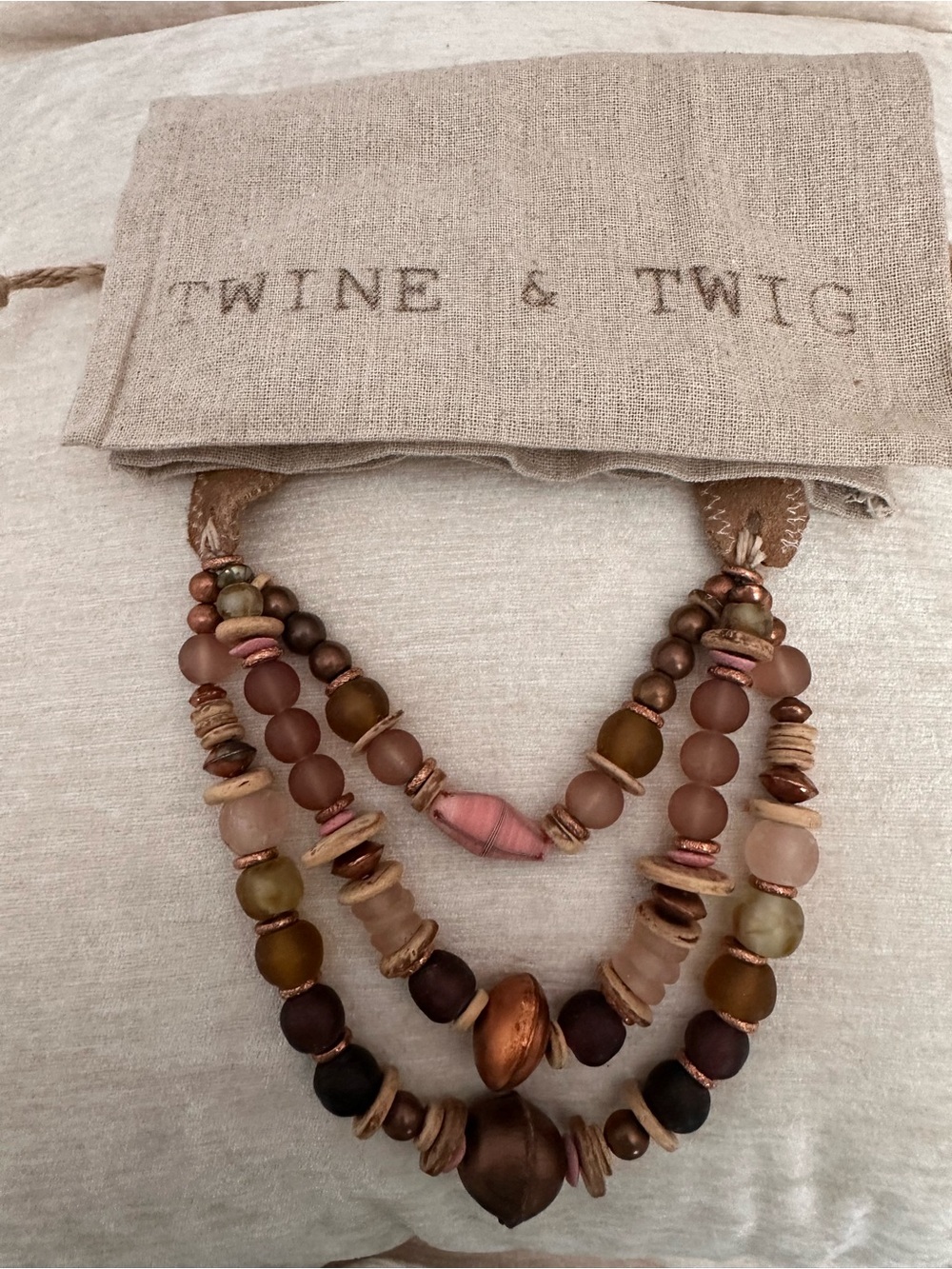 Earth-Toned Layered Beaded Necklace with Pink Accent - Picture 2 of 3